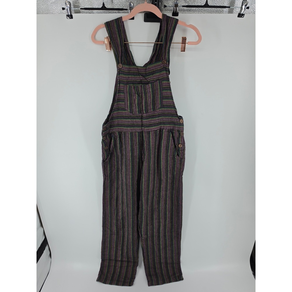 Brilliant Stranger Womens Cotton Striped Bib Overalls Multicolor Boho XS Small